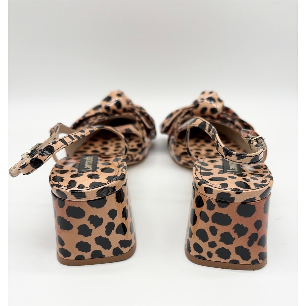 Larroude Elle Cheetah Print Patent Leather Slingback Block Heel Pumps Bow 39 - Picture 5 of 9